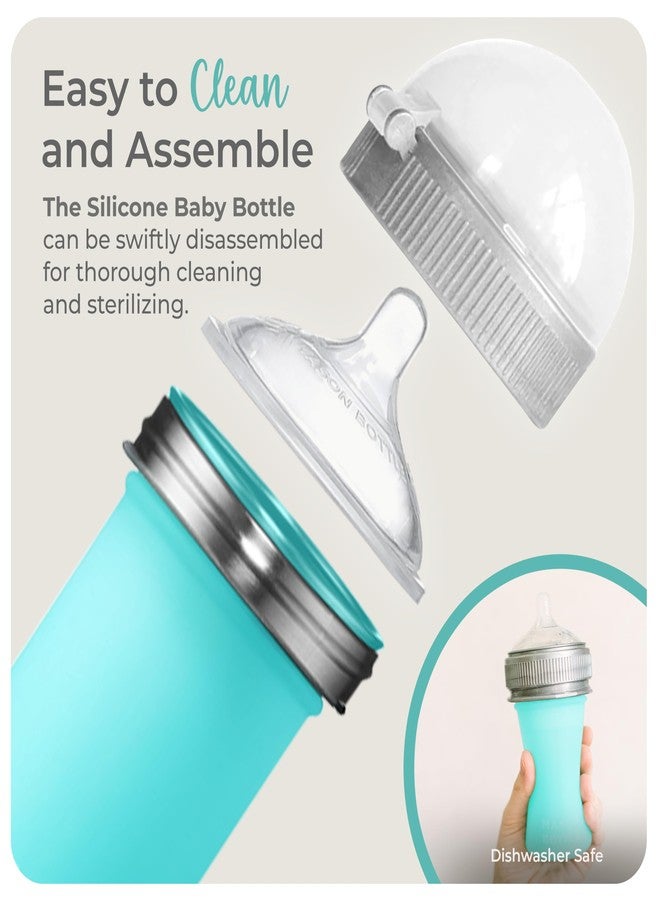 Mason Bottle 8oz Silicone Baby Bottle with Medium Flow Nipple (3+ Months) – Breastfeeding Bottle, Reusable Silicone Squeeze Pouch – BPA & BPS-Free, Non-Toxic, Made in USA (Teal) - Image 3